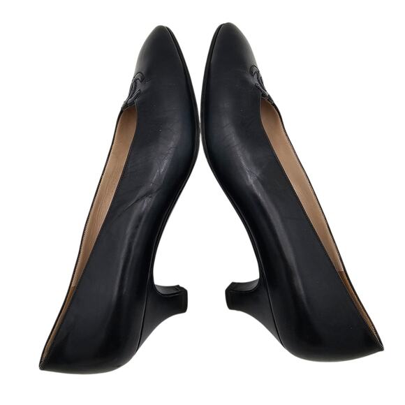 Chanel CC Vintage Kitten Heel Pump Black Leather Pointed Toe Size 37.5 US 6.5 7 - Picture 7 of 12